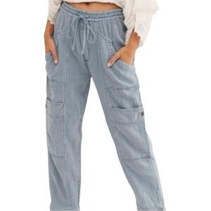 NWT Free People Small Elastic Waist Linen/Cotton Cargo Track Feelin’ Good Pants